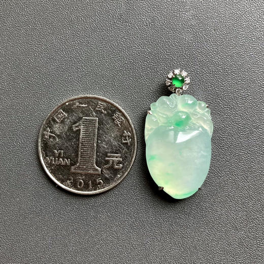 冰种飘阳绿翡翠桃子金猴捧寿18k白金钻石镶嵌 商品图3