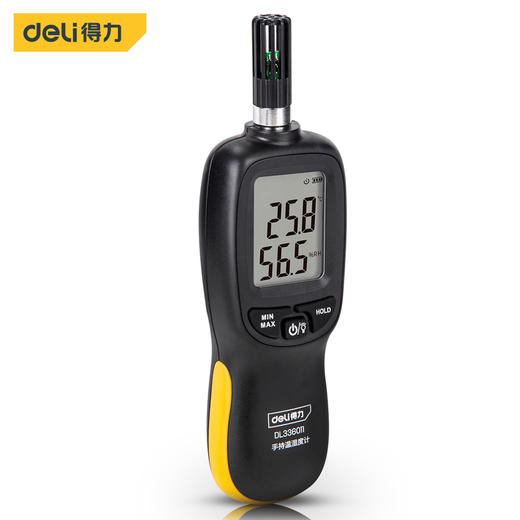 得力DL336011手持温湿度计-20~70℃/0-100％RH(黄) 商品图0