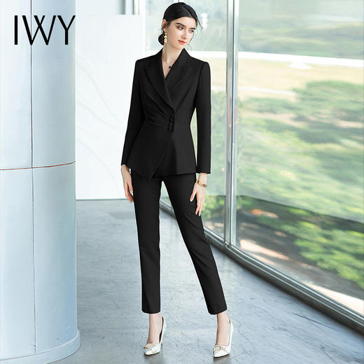 IWY/黑色西装套装职业装西装女秋时尚套装主持人正装修身显瘦CP1488 商品图0