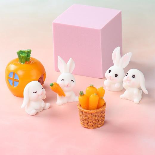 摆件 萝卜小兔子7件套 卡通小兔子小房子筐子小房子 装饰摆件 商品图2