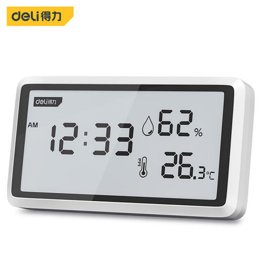得力DL336002温湿度计闹钟+背光(白) 商品图0