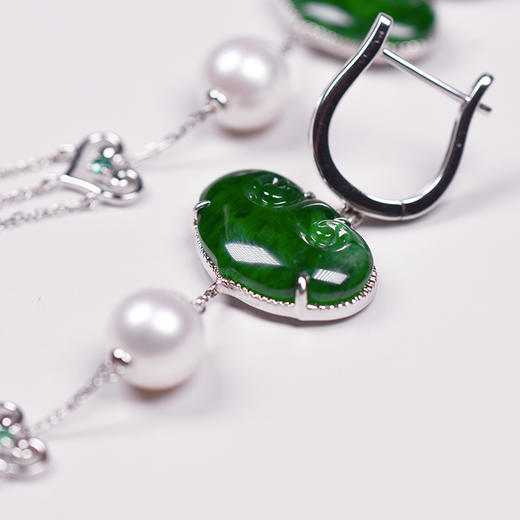 如意翡翠珍珠流苏耳环【定制】 商品图1