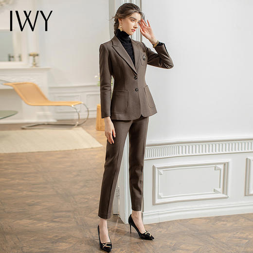IWY/咖色西服正装女秋冬英伦风干练西装套装工作服CP1609 商品图4