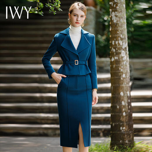 IWY/气质小香风法式西装半裙女蓝色绑带显瘦职业西装裙秋冬款时尚套装CP1688 商品图0