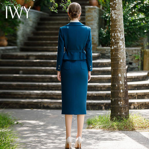 IWY/气质小香风法式西装半裙女蓝色绑带显瘦职业西装裙秋冬款时尚套装CP1688 商品图3