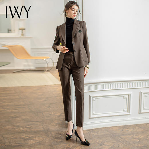 IWY/咖色西服正装女秋冬英伦风干练西装套装工作服CP1609 商品图2
