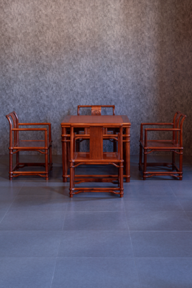 红桥红  家具严选  缅甸花梨（大果紫檀）【 88 圆包圆带屉方桌 五件套 】