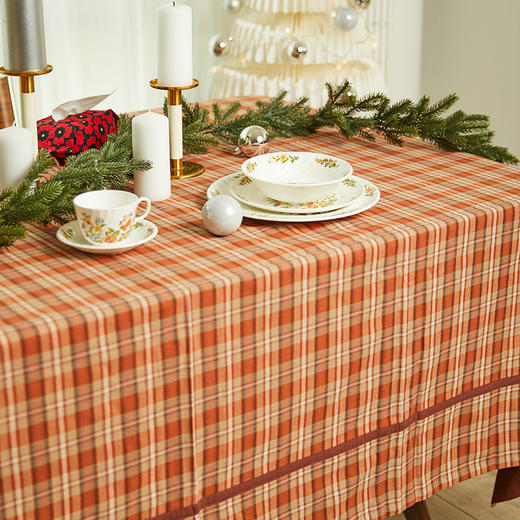 圣诞经典红绿格纹长方形桌布节日氛围棉质桌布 商品图0