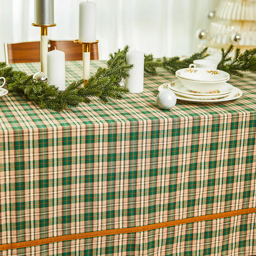 圣诞经典红绿格纹长方形桌布节日氛围棉质桌布 商品图2