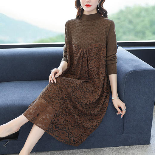 气质显瘦蕾丝针织时髦宽松打底毛衣裙CC-10-2351 商品图1