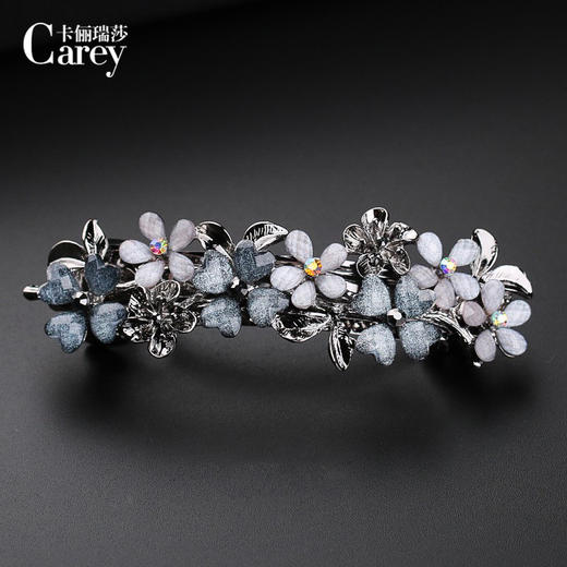 LBE-fj021发夹女后脑勺一字弹簧夹花卉水钻妈妈发卡顶夹中年优雅大号横夹 商品图0