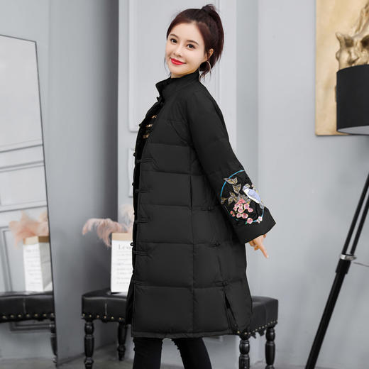 复古中国风，盘扣刺绣中长款白鸭绒喇叭袖羽绒服HR-HLGUO1936 商品图4