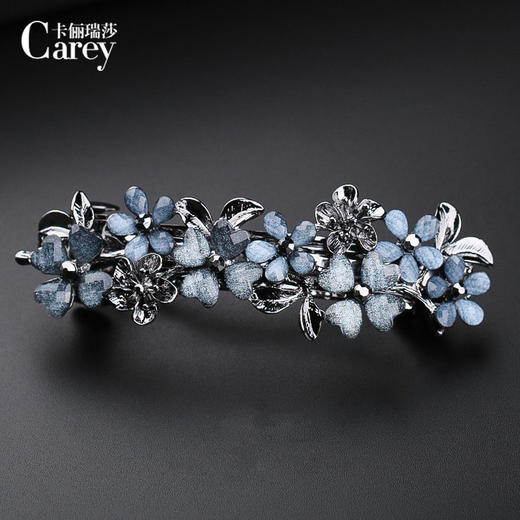 LBE-fj021发夹女后脑勺一字弹簧夹花卉水钻妈妈发卡顶夹中年优雅大号横夹 商品图3