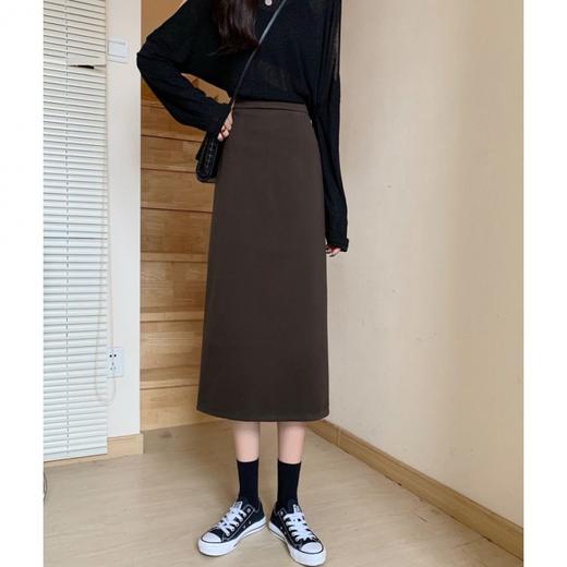 黑色毛呢半身裙高腰设计感后开叉包臀一步裙HN10803 商品图5