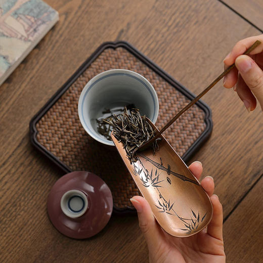纯铜手工茶则  二件套茶铲茶勺茶拨赏茶器套组醒茶配件茶具 商品图9