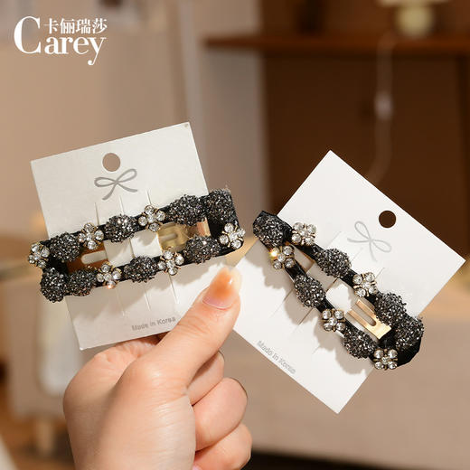 LBE-bj583大号刘海前额发夹镶钻水晶一字夹优雅侧边鸭嘴夹刘海侧面发卡 商品图0