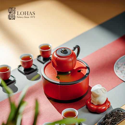 陆宝陶瓷功夫茶具 福照万家茶礼生肖兔描金陶瓷泡茶壶茶杯 家用客厅中国红高档整套茶具礼盒装 商品图5