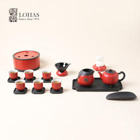 陆宝陶瓷功夫茶具 福照万家茶礼生肖兔描金陶瓷泡茶壶茶杯 家用客厅中国红高档整套茶具礼盒装