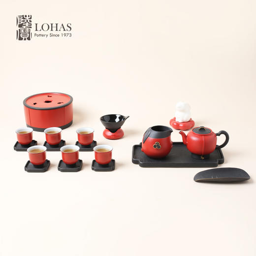 陆宝陶瓷功夫茶具 福照万家茶礼生肖兔描金陶瓷泡茶壶茶杯 家用客厅中国红高档整套茶具礼盒装 商品图0