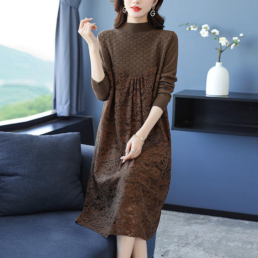 气质显瘦蕾丝针织时髦宽松打底毛衣裙CC-10-2351 商品图3