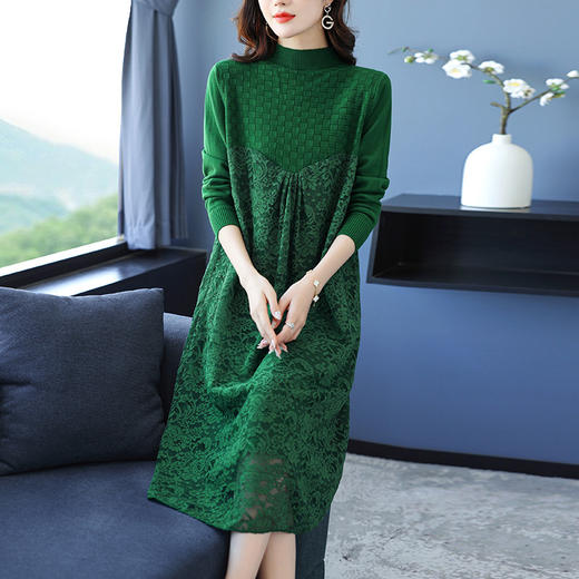 气质显瘦蕾丝针织时髦宽松打底毛衣裙CC-10-2351 商品图4