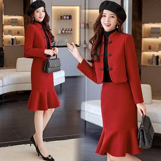 HR-BMYS8606-冬装新款，优雅时尚气质小香风两件套 商品图1