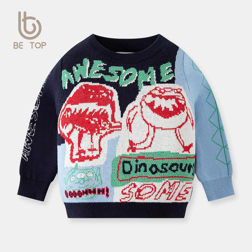 【专柜品质】be top童装儿童秋冬季韩版新款宝宝保暖恐龙毛衣男童圆领针织上衣 商品图7