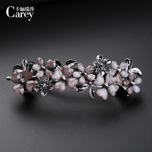 LBE-fj021发夹女后脑勺一字弹簧夹花卉水钻妈妈发卡顶夹中年优雅大号横夹 商品图6