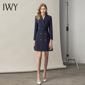 IWY/藏青色职业西装连衣裙气质办公售楼部名媛经理通勤时尚前台OL Q11042