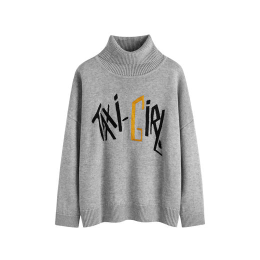 HIM漢崇 可翻高领毛衣潮流撞色字母宽松舒适休闲针织线衫2023冬季 商品图4