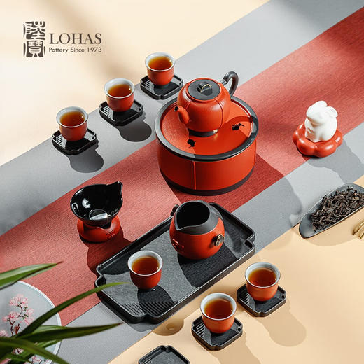 陆宝陶瓷功夫茶具 福照万家茶礼生肖兔描金陶瓷泡茶壶茶杯 家用客厅中国红高档整套茶具礼盒装 商品图2