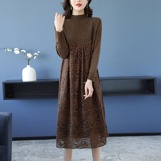 气质显瘦蕾丝针织时髦宽松打底毛衣裙CC-10-2351 商品图0