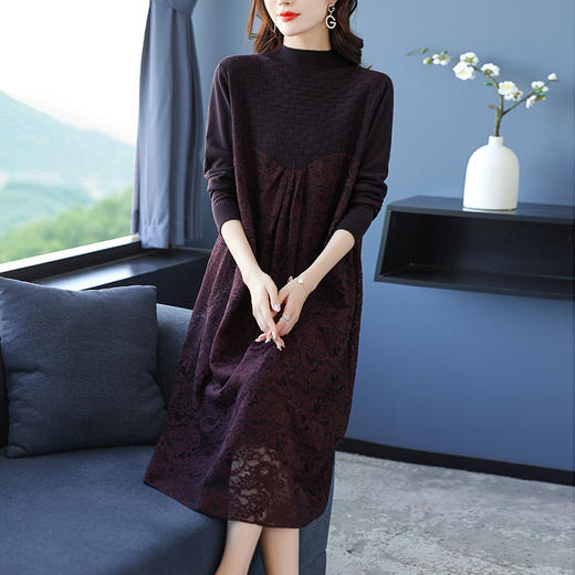 气质显瘦蕾丝针织时髦宽松打底毛衣裙CC-10-2351 商品图2