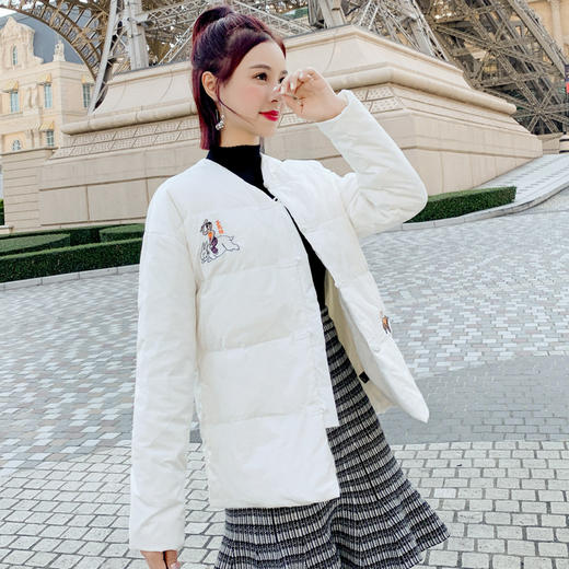 民族风盘扣刺绣羽绒服，复古宽松90白鸭绒HR-WH19389 商品图0