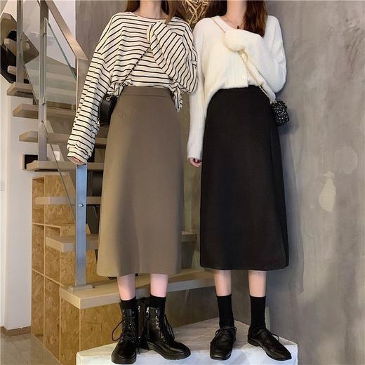 黑色毛呢半身裙高腰设计感后开叉包臀一步裙HN10803 商品图6