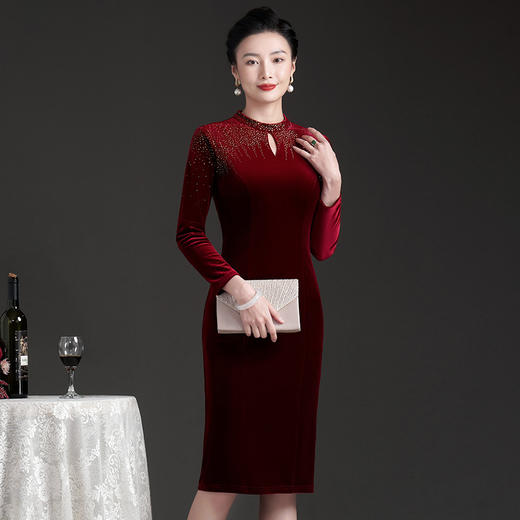 金丝绒连衣裙高贵中年妈妈阔太太年会礼服显年轻DY-Q6186 商品图6