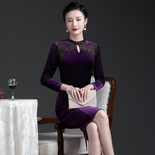 金丝绒连衣裙高贵中年妈妈阔太太年会礼服显年轻DY-Q6186 商品图3