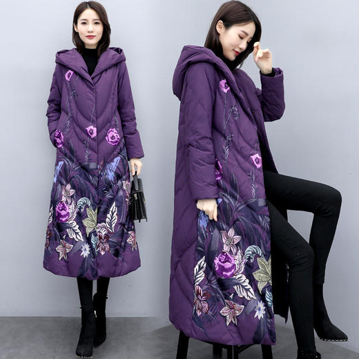 QD-XX2226 冬装外套中年女羽绒棉服中老年人棉衣女中长款秋冬民族风棉袄 商品图6