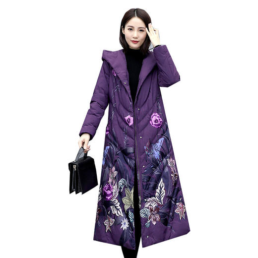 QD-XX2226 冬装外套中年女羽绒棉服中老年人棉衣女中长款秋冬民族风棉袄 商品图5