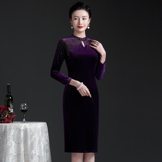 金丝绒连衣裙高贵中年妈妈阔太太年会礼服显年轻DY-Q6186 商品图4