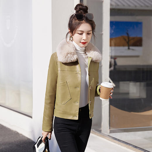 加棉短款小个子大码毛领减龄冬季显瘦皮外套HR-WW96109 商品图0
