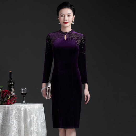 金丝绒连衣裙高贵中年妈妈阔太太年会礼服显年轻DY-Q6186 商品图1