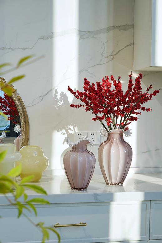 粉色磁粉水珠水滴波浪口玻璃花瓶花器工艺品摆件 商品图2