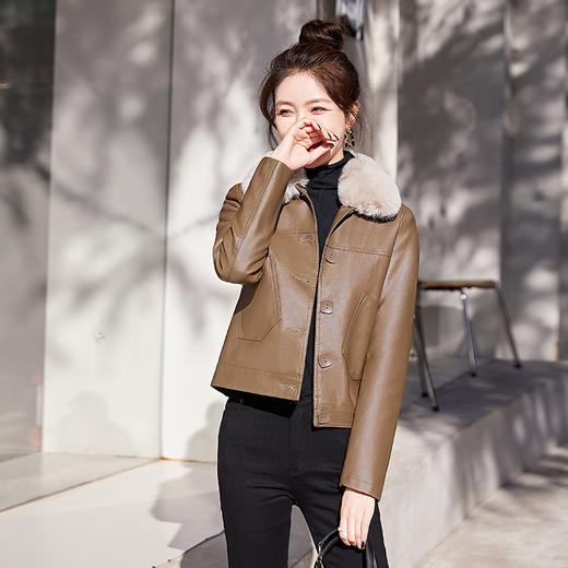 加棉短款小个子大码毛领减龄冬季显瘦皮外套HR-WW96109 商品图3