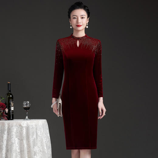 金丝绒连衣裙高贵中年妈妈阔太太年会礼服显年轻DY-Q6186 商品图0