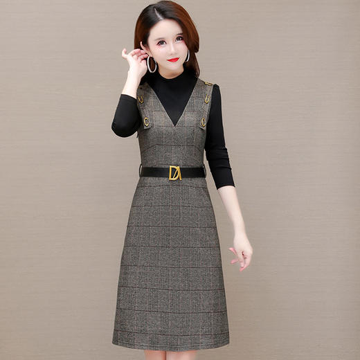 QYM M958 -Y厚款连衣裙拼结假两件格纹裙时尚气质 商品图0