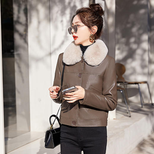 加棉短款小个子大码毛领减龄冬季显瘦皮外套HR-WW96109 商品图2