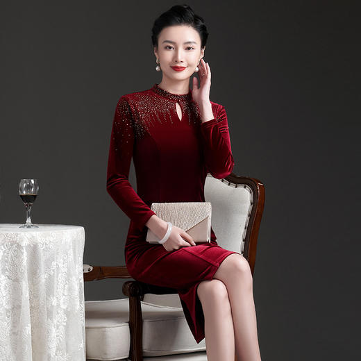 金丝绒连衣裙高贵中年妈妈阔太太年会礼服显年轻DY-Q6186 商品图2