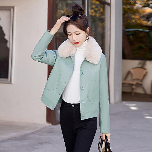 加棉短款小个子大码毛领减龄冬季显瘦皮外套HR-WW96109 商品图1