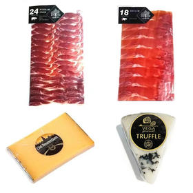 【葡悦商店】套餐C (西班牙山火腿 约0.095kg+伊比利亚火腿谷物前腿约0.086kg+美食庄园黑松露绵羊奶酪约0.128kg+老阿姆斯特丹奶酪约0.25kg）